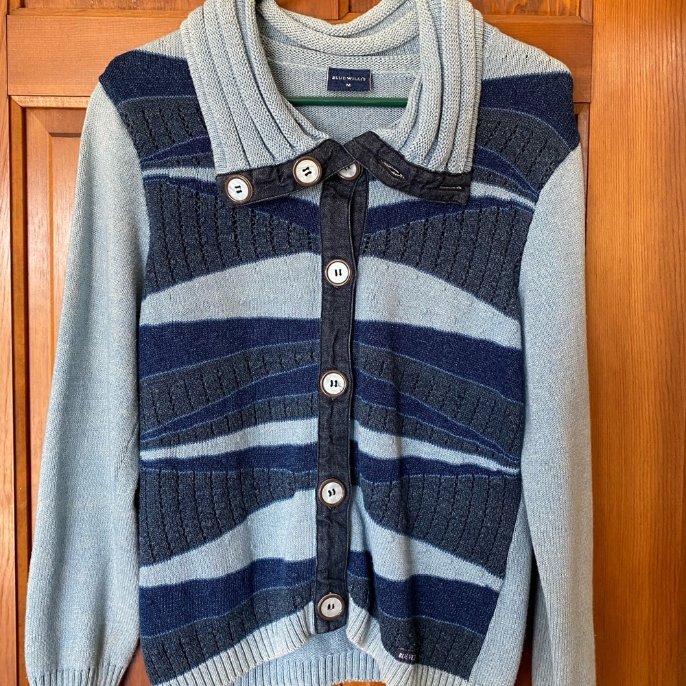 Blue Willis button up multi blue sweater